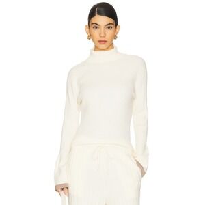 Varley Womens Ravena Rib Knit Turtleneck Top Sweater Cream Taupe Trim L Orig 128